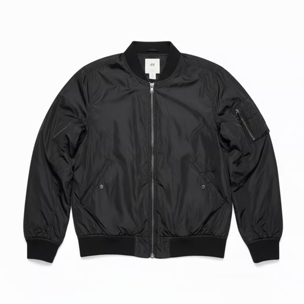 H&M Men's Jet Black Bomber Jacket